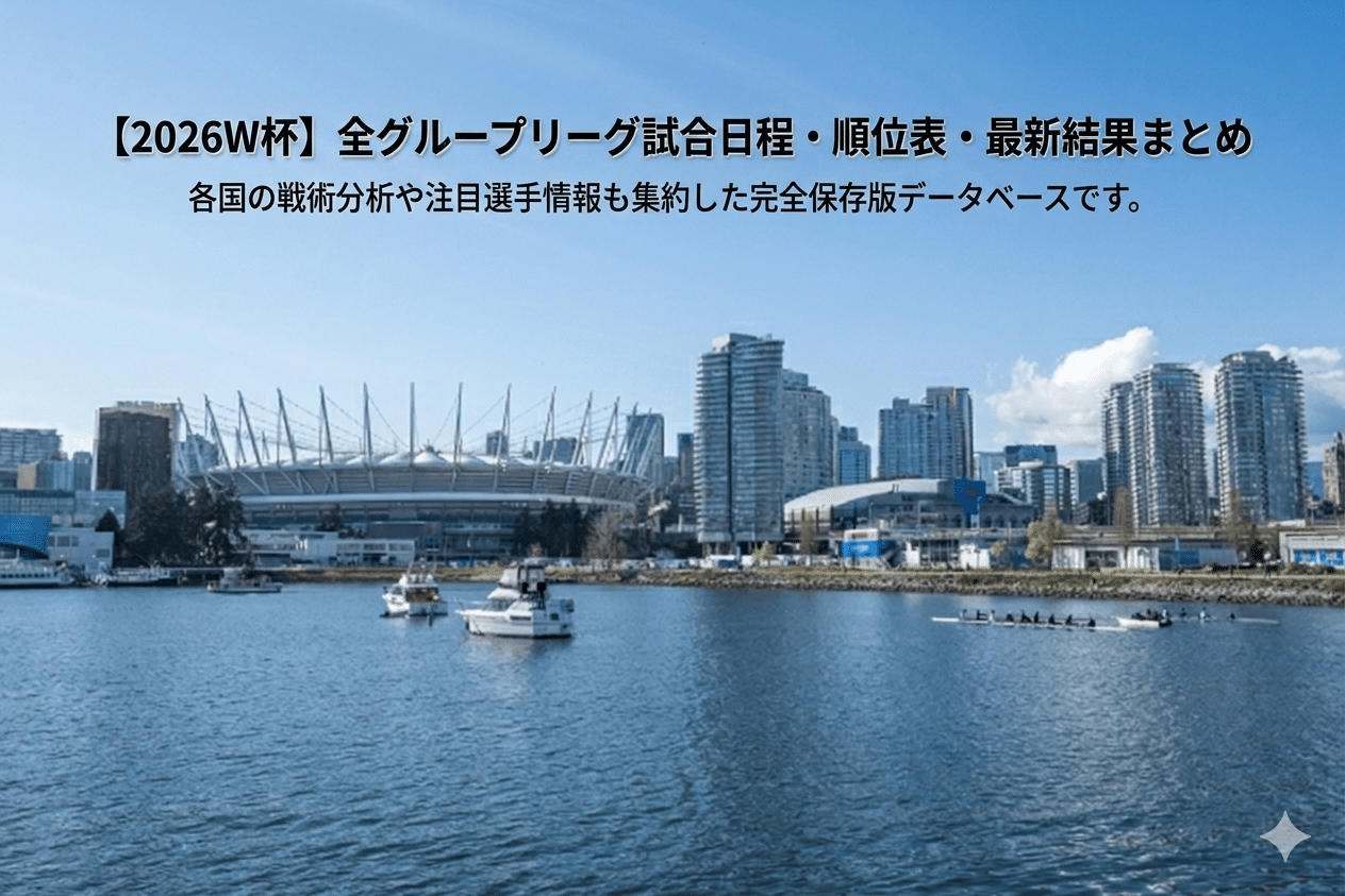 【2026W杯】全グループリーグ試合日程・順位表・最新結果まとめ|各国の戦術分析や注目選手情報も集約した完全保存版データベースのアイキャッチ画像