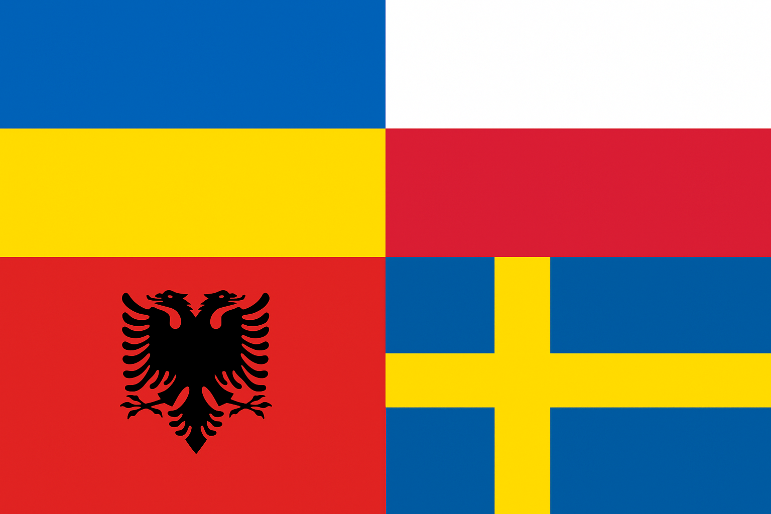 ウクライナ・ポーランド・アルバニア・スウェーデンの国旗を組み合わせたアイキャッチ画像